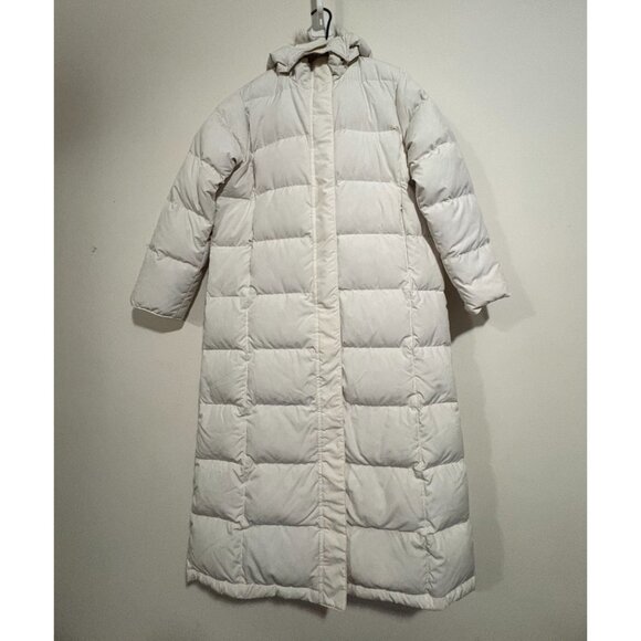 LL Bean Warm Long Goose Down Puffer Hood Coat Jacket sz L Petite co: white NWOT - Picture 1 of 9